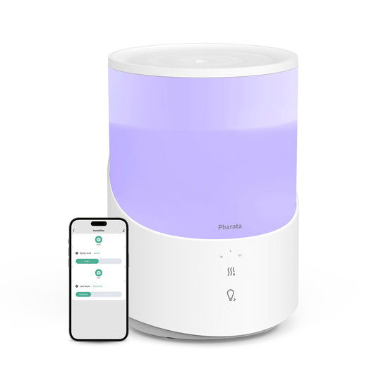 Pharata Smart Humidifiers for Bedroom, 2.5L Cool Mist Essential Oil Diffuser, Top Fill humidifier for Baby & Plant, Quiet Operation, for Home and Large Room, White